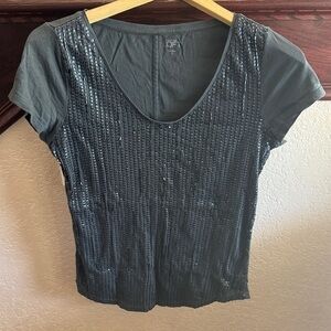 LOFT Women’s Size Small Charcoal Short Sleeve Sequin Beaded Shimmer Blouse Glam